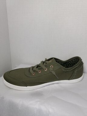 Bobs Olive Green Casual Sneakers Canvas Rose Gold Eyelets Size 11